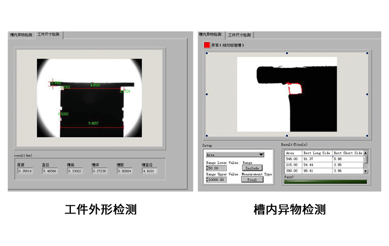 Workpiece shape, foreign object detection in the groove